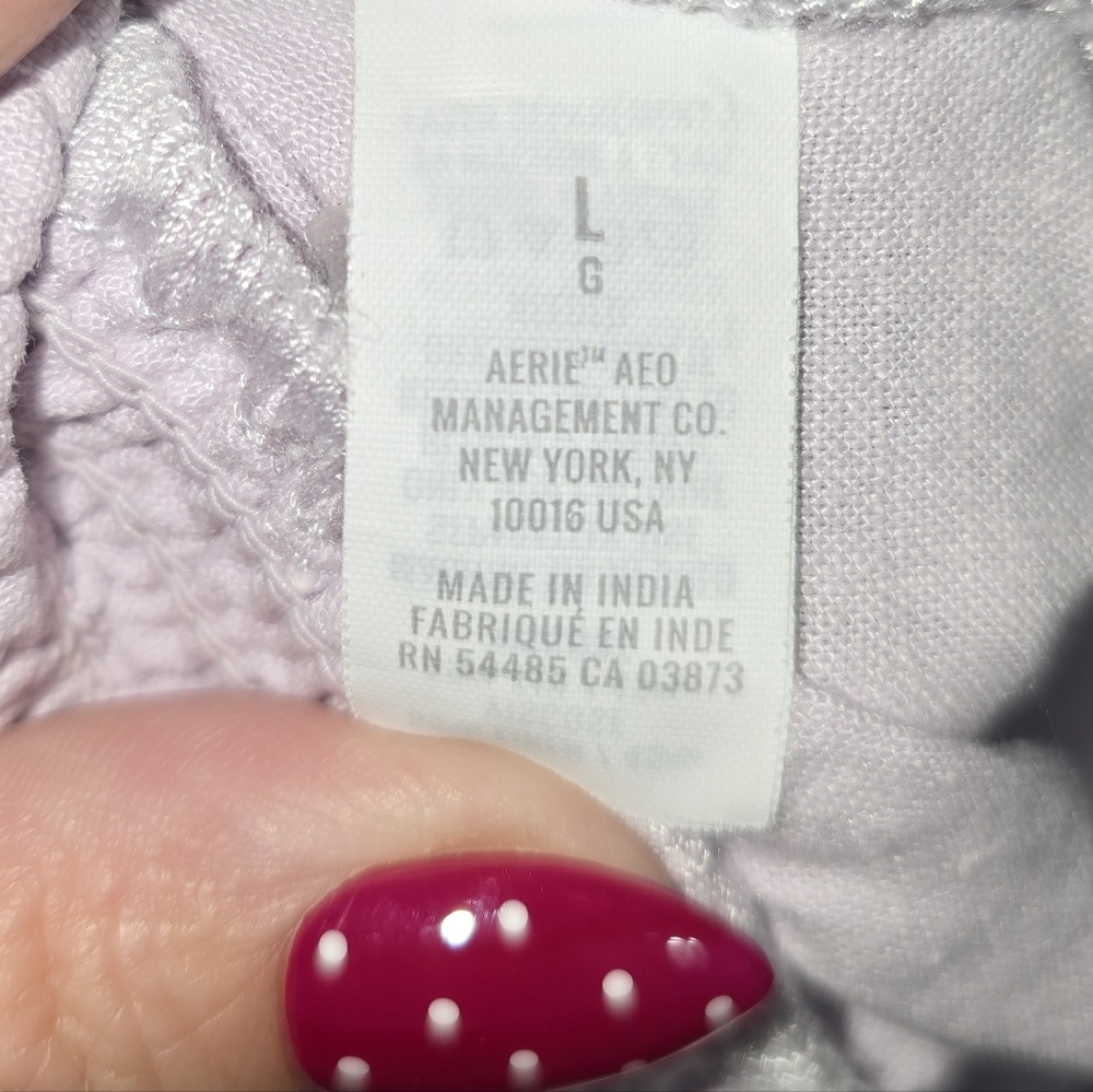 Aerie Light Purple Ruffle Hem Elastic Linen Blend Shorts Size Large - Picture 3 of 7